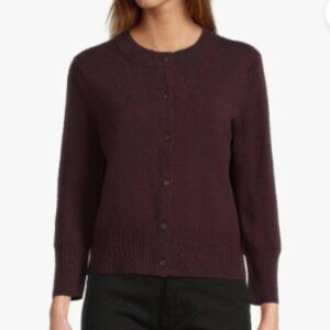 Vince Maroon Crew Neck Button Down Cardigan Size M